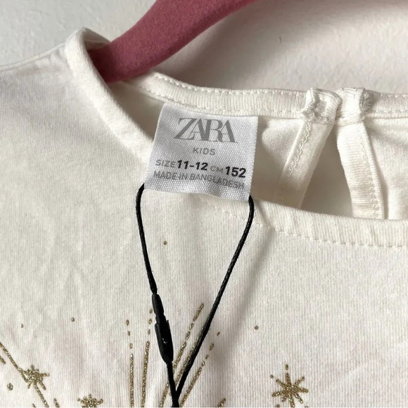 NWT Zara kids  warm white top with‎ gold sparkler graphic - Picture 5 of 7